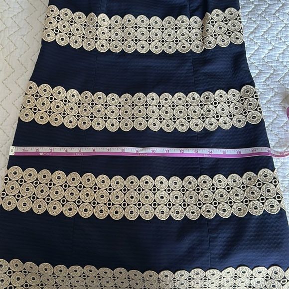 NWT Lilly Pulitzer Annabelle True Navy Gold Lace Stripe Shift Dress Size 00 - Picture 9 of 16